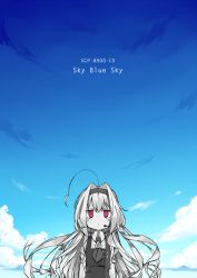 Rule 34 | 1girl, adyisu, ahoge, blue sky, blush, closed mouth, cloud, collared shirt, commentary request, copyright request, day, dress, hair between eyes, hair intakes, hairband, headset, long hair, neckerchief, outdoors, shirt, sidelocks, sky, sleeveless, sleeveless dress, solo, upper body, very long hair, virtual youtuber