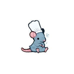 Rule 34 | animal, artist name, chef hat, hat, no humans, ratatouille, remy (ratatouille), simple background, sitting, solo, spicymochi, watermark, white background