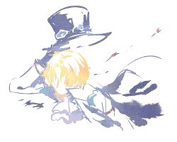 Rule 34 | 1boy, armlet, ascot, blonde hair, blue coat, chinese commentary, coat, commentary request, fish191101756, gloves, hat, male focus, one piece, sabo (one piece), simple background, solo, top hat, white ascot, white background