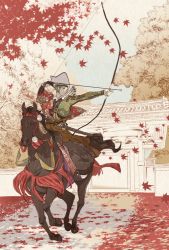 Rule 34 | 10s, 1boy, archery, architecture, arrow (projectile), asa no ha (pattern), autumn leaves, bad id, bad pixiv id, bow (weapon), drawing bow, east asian architecture, gloves, green eyes, green hair, holding, holding bow (weapon), holding weapon, horse, horseback riding, igote, japanese clothes, katana, kyuudou, leaf, male focus, matching hair/eyes, partially fingerless gloves, partly fingerless gloves, riding, sheath, sheathed, single glove, snj, solo, sword, touken ranbu, uguisumaru, unmoving pattern, weapon, yugake