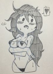 Rule 34 | 1girl, adventure time, belly, bikini, bite mark, black hair, breasts, eyebrows, heart, long hair, marceline abadeer, open mouth, pointy ears, simple background, sketch, solo, stomach, swimsuit, vampire