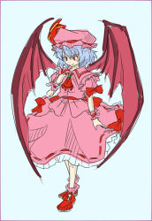 1girl bat_wings blue_hair female_focus hat red_eyes remilia_scarlet ribbon short_hair solo touhou vampire wabi_(wbsk) wabi_tsubaki wings