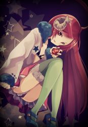 Rule 34 | 1girl, bad id, bad pixiv id, gem, green thighhighs, highres, horns, mary janes, red hair, sf-a2 miki, shigure ui, shoes, single horn, solo, star (symbol), thighhighs, vocaloid