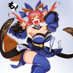Rule 34 | 1girl, absurdres, animal ear fluff, animal ears, blue kimono, blue thighhighs, blush, breasts, fate/extra, fate (series), fox ears, fox girl, fox tail, highres, japanese clothes, kimono, large breasts, long hair, long sleeves, naze, open mouth, pink hair, smile, tail, tamamo (fate), tamamo no mae (fate/extra), thighhighs