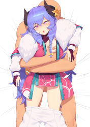 Rule 34 | 1boy, 1girl, ahoge, alternate costume, alternate eye color, alternate hair color, alternate hairstyle, bandaid, bandaids on nipples, blush, braid, breasts, curled horns, dress, fingerless gloves, flower, from behind, fur (clothing), gloves, grabbing, grabbing another&#039;s breast, hair between eyes, hair flower, hair ornament, hetero, highres, horns, implied sex, japanese clothes, kindred (league of legends), lamb (league of legends), league of legends, lifting person, long hair, no bra, no panties, nude, official alternate hairstyle, open mouth, pants, partially fingerless gloves, pasties, pepper0, purple hair, ribbon, sex, side braid, simple background, single braid, small breasts, spirit blossom kindred, sweat, tearing up, twintails, unworn pants, vaginal, white fur
