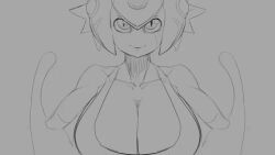 Rule 34 | 1girl, animated, anythinggoes, bouncing breasts, breasts, cleavage, digimon, digimon (creature), fins, frog girl, helmet, large breasts, looking at viewer, monochrome, monster girl, one-piece swimsuit, ranamon, smile, swimsuit, video