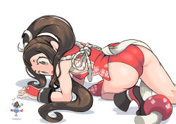 Rule 34 | 2girls, absurdres, all fours, arm support, ass, breasts, brown hair, curvy, fatal fury, giant, giantess, high ponytail, highleg, highleg leotard, highres, kasugano sakura, large breasts, leotard, leotard under clothes, long hair, looking at another, multiple girls, okeratan, ponytail, school uniform, shiny skin, shiranui mai, skirt, street fighter, the king of fighters, very long hair, wide hips