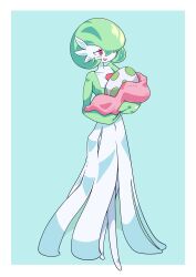 Rule 34 | 1girl, blanket, blue background, bob cut, border, breasts, colored skin, cradling, creatures (company), egg, female focus, full body, game freak, gardevoir, gen 3 pokemon, green hair, green skin, hair over one eye, half-closed eyes, hands up, happy, holding, holding egg, looking down, mikesi quan, multicolored skin, nintendo, one eye covered, open mouth, outside border, pokemon, pokemon (creature), pokemon egg, red eyes, short hair, simple background, small breasts, smile, solo, standing, two-tone skin, white border, white skin