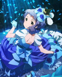 Rule 34 | 10s, 1girl, dress, gloves, hair ornament, idolmaster, idolmaster million live!, looking at viewer, makabe mizuki, official art, silver hair, smile, solo, yellow eyes