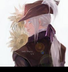 Rule 34 | 1girl, bad id, bad pixiv id, bloodborne, cape, collar, from software, grey eyes, hat, lady maria of the astral clocktower, long hair, ponytail, saka (724596338), solo, the old hunters, tricorne, white hair