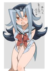 Rule 34 | 1girl, angry, bare legs, blue eyes, blue hair, blush, breasts, embarrassed, kamishiro rio, knhrpnkt, long hair, looking at viewer, medium breasts, moaning, multicolored hair, open mouth, red eyes, shiny skin, skirt, unworn skirt, solo, sweat, tears, translation request, yu-gi-oh!, yuu-gi-ou, yuu-gi-ou zexal