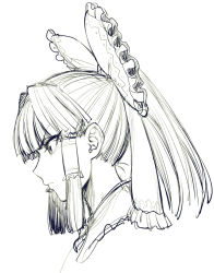 Rule 34 | &gt;:(, 1girl, ascot, bow, collar, eyelashes, frilled bow, frills, from side, frown, hair bow, hair tubes, hakurei reimu, highres, japanese clothes, miko, ponytail, ribbon, serious, sketch, solo, solo focus, spacezin, touhou