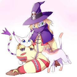 Rule 34 | animal ears, cat, cat ears, digimon, gloves, hat, highres, holy ring, jewelry, ring, skull, tail, tailmon, wizard, wizard hat, wizarmon