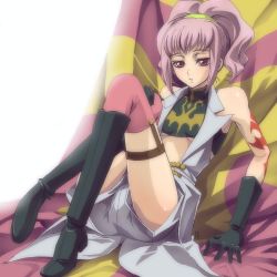 Rule 34 | 00s, 1girl, anya alstreim, boots, breasts, code geass, gloves, long hair, midriff, pink hair, ponytail, small breasts, solo, tattoo, thighhighs, underboob