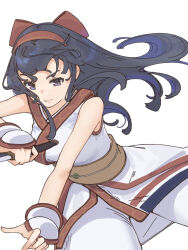 Rule 34 | 1girl, ainu clothes, black hair, breasts, fighting stance, fingerless gloves, gloves, grey eyes, hair ribbon, legs, looking at viewer, medium breasts, nakoruru, ooiwa (irc14786149), pants, ribbon, samurai spirits, serious, snk, solo, the king of fighters, the king of fighters xv, thighs, weapon