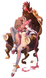 Rule 34 | 1girl, absurdly long hair, absurdres, boots, bottomless, breasts, chair, chocolate, cleavage, food, fruit, full body, hair ornament, high heel boots, high heels, highres, hyeona, large breasts, leg up, long hair, original, parted lips, pink hair, platform footwear, sitting, solo, strawberry, thigh boots, thighhighs, two side up, underboob, very long hair, white thighhighs, wide hips, yellow eyes