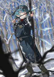 Rule 34 | 1girl, absurdres, ainu clothes, alternate costume, arrow (projectile), blue hair, blue headband, blue sky, boots, bow (weapon), cirno, clear sky, commentary request, drawing bow, full body, fur boots, grey eyes, grey footwear, headband, highres, holding, holding arrow, holding bow (weapon), holding weapon, ice, ice wings, layered sleeves, long sleeves, looking afar, medium bangs, open mouth, outdoors, serious, short hair, short over long sleeves, short sleeves, sky, snow, sokura (mochichitose), solo, touhou, weapon, wings