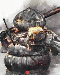 Rule 34 | 1boy, alcohol, armor, beer, beer mug, commentary, cup, dark souls (series), dark souls iii, english commentary, full armor, helmet, highres, holding, holding sword, holding weapon, male focus, mug, over shoulder, shimhaq, siegward of catarina, signature, solo, sword, weapon, weapon over shoulder