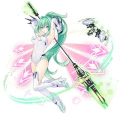Rule 34 | 1girl, :o, arms behind head, arms up, azur lane, bare shoulders, breasts, bright pupils, detached wings, elbow gloves, eyebrows, full body, gloves, green hair, green heart (neptunia), hair between eyes, hair intakes, high heels, high ponytail, holding, holding polearm, holding spear, holding weapon, large breasts, long hair, looking at viewer, neptune (series), official art, open mouth, pink wings, polearm, power symbol, power symbol-shaped pupils, purple eyes, revealing clothes, solo, spear, spikes, stomach, symbol-shaped pupils, tachi-e, tongue, transparent background, tsunako, turtleneck, underboob, vert (neptunia), very long hair, weapon, white gloves, white pupils, wings
