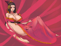 Rule 34 | 1futa, areola slip, bangs pinned back, bar censor, bare legs, barefoot, black hair, breasts, censored, cock ring, dress, facial mark, forehead mark, foreskin, futanari, gown, highres, japanese clothes, jewelry, jin yi dui, kimono, large breasts, long hair, looking at viewer, mole, mole under mouth, nail polish, no bra, no panties, obi, object insertion, off shoulder, parted lips, pendant, penis, phimosis, pink kimono, pink nails, pink theme, pink toenails, pussy, red eyes, robe, sash, see-through, sex toy, shiny skin, solo, spread legs, urethral beads, urethral insertion, vaginal, vaginal object insertion