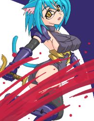 Rule 34 | animal ears, blood, cat ears, cat tail, glasses, lowres, oekaki, solo, sword, tail, thighhighs, weapon