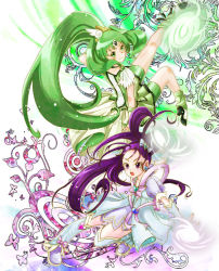 Rule 34 | 00s, 10s, 2girls, bike shorts, boots, brooch, choker, circlet, cure egret, cure march, dress, futari wa precure splash star, green dress, green eyes, green hair, green shorts, green skirt, heart, heart brooch, jewelry, knee boots, long hair, magical girl, midorikawa nao, mishou mai, multiple girls, open mouth, ponytail, power connection, precure, purple eyes, purple hair, sagehiko, shorts, shorts under skirt, skirt, smile, smile precure!, tiara, tri tails, very long hair, white footwear, wind, wrist cuffs