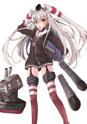 Rule 34 | &gt;:o, 10s, 1girl, :o, absurdres, amatsukaze (kancolle), blush, breasts, brown eyes, dress, garter straps, hair tubes, highres, kantai collection, long hair, long sleeves, looking at viewer, open mouth, rensouhou-kun, sailor dress, short dress, silver hair, simple background, sketch, slm, small breasts, solo, thighhighs, torpedo, two side up, v-shaped eyebrows, white background