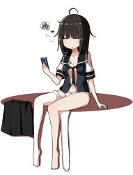 Rule 34 | 1girl, ac130, ahoge, black hair, black necktie, black skirt, blush, bow, bow panties, breasts, cleavage, closed eyes, commentary request, girls&#039; frontline, gsh-18 (girls&#039; frontline), hair ornament, hairclip, highres, holding, holding phone, medium breasts, messy hair, midriff, necktie, open clothes, open mouth, panties, pantyhose, unworn pantyhose, partially undressed, phone, school uniform, short sleeves, sidelocks, sitting, skirt, unworn skirt, solo, spoken squiggle, squiggle, underwear, white background