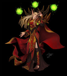 Rule 34 | 1boy, angju, armor, blonde hair, blood elf (warcraft), cape, colored sclera, elf, full body, glowing, glowing eyes, green eyes, green sclera, highres, kael&#039;thas sunstrider, long hair, long pointy ears, mage (warcraft), pointy ears, robe, shoulder armor, warcraft, world of warcraft