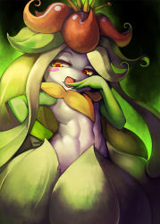 Rule 34 | 10s, 1girl, abs, blush stickers, creatures (company), female focus, flower, game freak, gen 5 pokemon, green hair, lilligant, monster girl, nintendo, no humans, ojou-sama pose, open mouth, orange eyes, plant girl, pokemon, pokemon (creature), pokemon bw, revision, smile, solo, toned, yilx