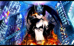 Rule 34 | 10s, black hair, black rock shooter, black rock shooter (character), chain, fire, highres, scar, tagme, wallpaper