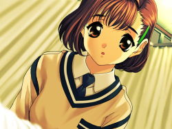 Rule 34 | 1girl, blush, brown eyes, brown hair, game cg, konsu konsuke, miyamori ayano, private nurse, short hair