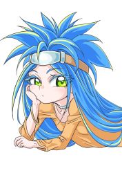 Rule 34 | 1girl, big hair, blue hair, bracelet, breasts, chrono trigger, commentary request, green eyes, jewelry, long hair, queen zeal, s-a-murai, solo, aged down