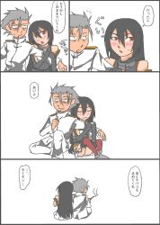 Rule 34 | 10s, admiral (kancolle), bare shoulders, black hair, blush, cigarette, comic, grey hair, headgear, kantai collection, long hair, military, military uniform, nagato (kancolle), naval uniform, osora (judithandlilith), red eyes, simple background, traditional media, translation request, uniform