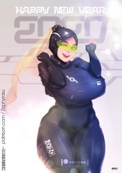Rule 34 | 1girl, 2020, ;p, artist name, black bodysuit, blue eyes, bodysuit, breasts, commentary, curvy, cyberpunk, elbow gloves, english commentary, eyeshadow, fingerless gloves, gloves, green-tinted eyewear, happy new year, hijab, hood, huge breasts, makeup, muslim, new year, nigaw, one eye closed, open mouth, original, patreon username, pink eyeshadow, pink lips, science fiction, skin tight, smile, solo, teeth, thick thighs, thighs, tinted eyewear, tongue, tongue out, veil, visor, watermark, web address, wide hips