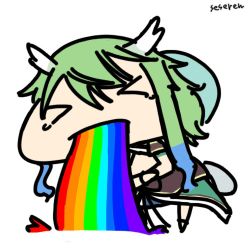 Rule 34 | &gt; &lt;, 1girl, animated, animated gif, lowres, open mouth, rainbow, seseren, vomit, vomiting, vomiting rainbows