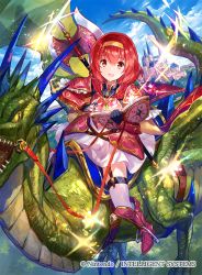 Rule 34 | 1girl, alternate costume, armor, axe, dragon, fire emblem, fire emblem: mystery of the emblem, fire emblem cipher, fuzichoco, hairband, headband, long hair, looking at viewer, maria (fire emblem), nintendo, official art, open mouth, red eyes, red hair, short hair, simple background, smile, solo, wings