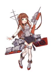 Rule 34 | 1girl, black skirt, brown hair, browning auto 5, derivative work, full body, green eyes, gun, helena (kancolle), highres, kantai collection, long hair, machinery, military, military uniform, ribbon, rifle, rigging, simple background, skirt, transparent background, turret, uniform, weapon, white background, windup