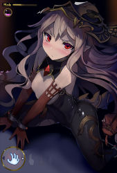 Rule 34 | &gt;:/, 10s, 1girl, :/, areola slip, bare shoulders, breasts, convenient censoring, covered navel, elbow gloves, from above, frown, gloves, granblue fantasy, hair between eyes, headpiece, heart, highres, light purple hair, long hair, looking at viewer, medusa (shingeki no bahamut), pointy ears, red eyes, red gloves, serious, shingeki no bahamut, small breasts, snake hair, solo, v-shaped eyebrows, very long hair, walzrj, wavy hair