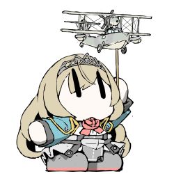Rule 34 | 1girl, aircraft, airplane, black footwear, blonde hair, boots, chibi, commentary request, corset, cropped jacket, dress shirt, flower, green jacket, holding, jacket, kantai collection, long hair, looking up, military, military uniform, military vehicle, no mouth, rose, shirt, simple background, skirt, solo, stick, task (s task80), tiara, underskirt, uniform, victorious (kancolle), white background, white shirt, white skirt, | |