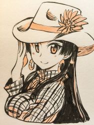 Rule 34 | 1girl, alternate costume, black hair, breasts, earrings, hat, highres, jewelry, kagaminomachi no kaguya, kaguya (kagaminomachi no kaguya), kusanagi tonbo, long hair, monochrome, solo