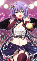 Rule 34 | 10s, 1girl, bdsm, brown eyes, chain, cleavage cutout, clothing cutout, collar, gradient background, hair ornament, heart, heart cutout, heart of string, idolmaster, idolmaster cinderella girls, koshimizu sachiko, microphone, open mouth, outstretched arm, religious offering, short hair, smile, solo, yakou (innocent chapel)