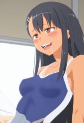 Rule 34 | 1boy, 1girl, akinoya, animated, black hair, blue one-piece swimsuit, blush, breasts, brown eyes, censored, clothed sex, clothing aside, covered erect nipples, cum, cum in pussy, dark-skinned female, dark skin, day, ejaculation, erection, fang, happy, happy sex, highleg, highleg swimsuit, highres, ijiranaide nagatoro-san, indoors, long hair, medium breasts, nagatoro hayase, one-piece swimsuit, open mouth, cum overflow, penis, pervert, pussy, sex, sharp teeth, sound, standing missionary, sweat, swimsuit, swimsuit aside, tan, tanline, teeth, vaginal, video