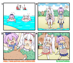 Rule 34 | &gt; &lt;, + +, 2girls, 4koma, = =, absurdres, animal ears, azur lane, bad id, bad pixiv id, bare shoulders, bestiality, blush, boar, boned meat, boots, bottle, breasts, cleavage, comic, commentary, crop top, drooling, food, green eyes, greenteaneko, hair ribbon, hairband, highres, hungry, innertube, javelin (azur lane), jitome, laffey (azur lane), light purple hair, long hair, meat, multiple girls, off shoulder, open mouth, pig, ponytail, pregnant, rabbit ears, red eyes, ribbon, shipwreck, sidelocks, silver hair, sitting, skirt, smile, square 4koma, swim ring, thighhighs, twintails, water, white legwear, wine bottle