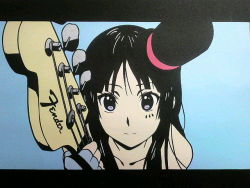 Rule 34 | 1girl, akiyama mio, alternate hairstyle, bass guitar, black eyes, black hair, blue thighhighs, blunt bangs, blush, don&#039;t say &quot;lazy&quot;, dress, fender (company), gloves, hat, hime cut, instrument, k-on!, letterboxed, long hair, looking at viewer, mini hat, mini top hat, pantyhose, portrait, simple background, skirt, smile, solo, thighhighs, top hat
