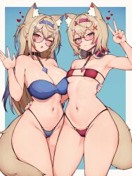 Rule 34 | 2girls, animal ear fluff, animal ears, bandaid, bandaid hair ornament, blonde hair, blue brooch, blue eyes, blue hair, breasts, dog ears, dog girl, female pubic hair, fuwawa abyssgard, glasses, hair ornament, hairband, highres, hololive, hololive english, large breasts, mococo abyssgard, multicolored hair, multiple girls, nail polish, pink eyes, pink hair, pink hairband, pubic hair, pubic hair peek, siblings, sisters, small breasts, streaked hair, twins, variant set, varniskarnis, virtual youtuber