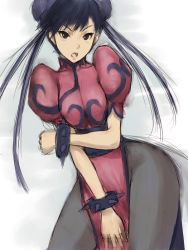 Rule 34 | 1girl, alternate color, aq interactive, arcana heart, atlus, black eyes, black hair, bracelet, breasts, bun cover, capcom, china dress, chinese clothes, chun-li, chun-li (cosplay), cosplay, double bun, dress, examu, fumio (rsqkr), jewelry, mei-fang, pantyhose, pelvic curtain, solo, spiked bracelet, spikes, street fighter, street fighter ii (series), thighs