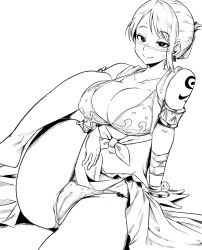Rule 34 | 1girl, belly dancer, blush, breasts, cameltoe, duplicate, folded ponytail, image sample, large breasts, makin tama, monochrome, nami (one piece), one piece, simple background, smile, solo, tattoo