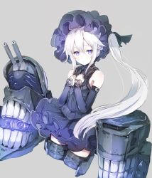 Rule 34 | 1girl, abyssal ship, bonnet, colored skin, cosplay, destroyer princess, dress, elbow gloves, gloves, gothic lolita, hair between eyes, hat, highres, isolated island oni, isolated island oni (cosplay), kantai collection, lolita fashion, long hair, purple eyes, side ponytail, solo, sumisu (mondo), very long hair, white hair, white skin