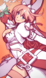 Rule 34 | 10s, 1girl, arc system works, bad id, bad tumblr id, blue eyes, breasts, cleavage, clover, dress, earrings, elphelt valentine, four-leaf clover, gloves, gradient background, guilty gear, guilty gear xrd, hairband, image sample, jewelry, large breasts, md5 mismatch, pink hair, resized, robaato, smile, solo, spikes, tumblr sample